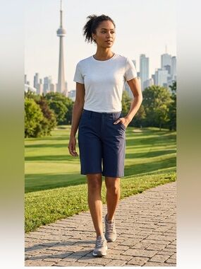 Eddie Bauer Adventurer Bermuda Shorts Navy Blue size 8. Golf, Athleisure Casual